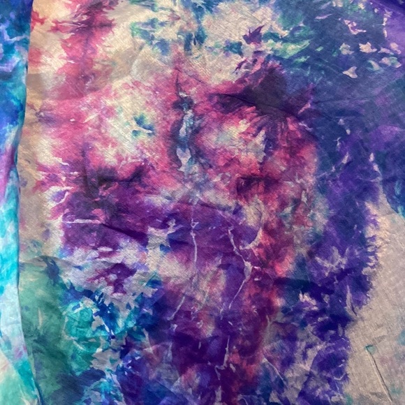 Saks Fifth Avenue silk scarf purple pink turquoise tie dye old money elegant - Picture 10 of 17